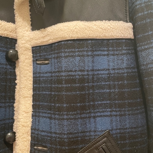 Coach Men's Blue and Black Plaid shearling jacket Men's Large - Picture 3 of 6